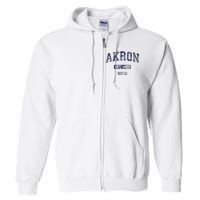 Akron Ohio Vintage Athletic Sports Design Full Zip Hoodie