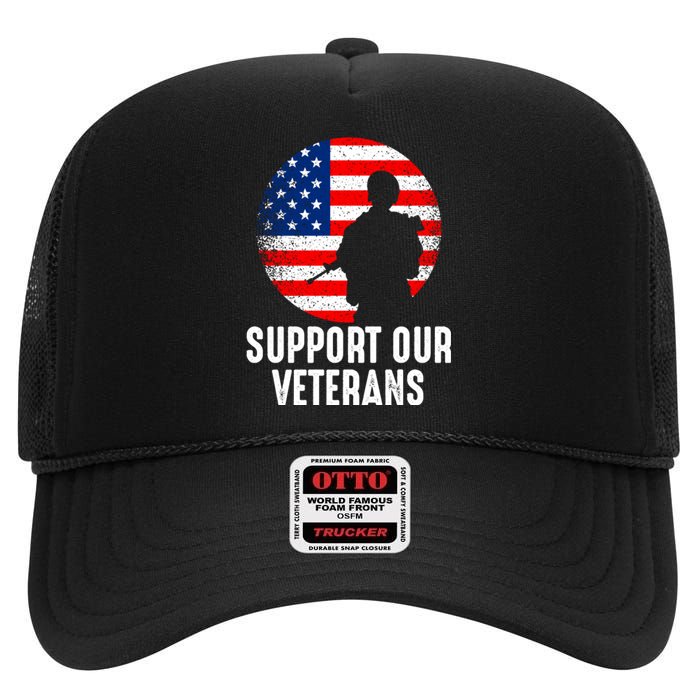 Army Or Veteran T 4 High Crown Mesh Back Trucker Hat