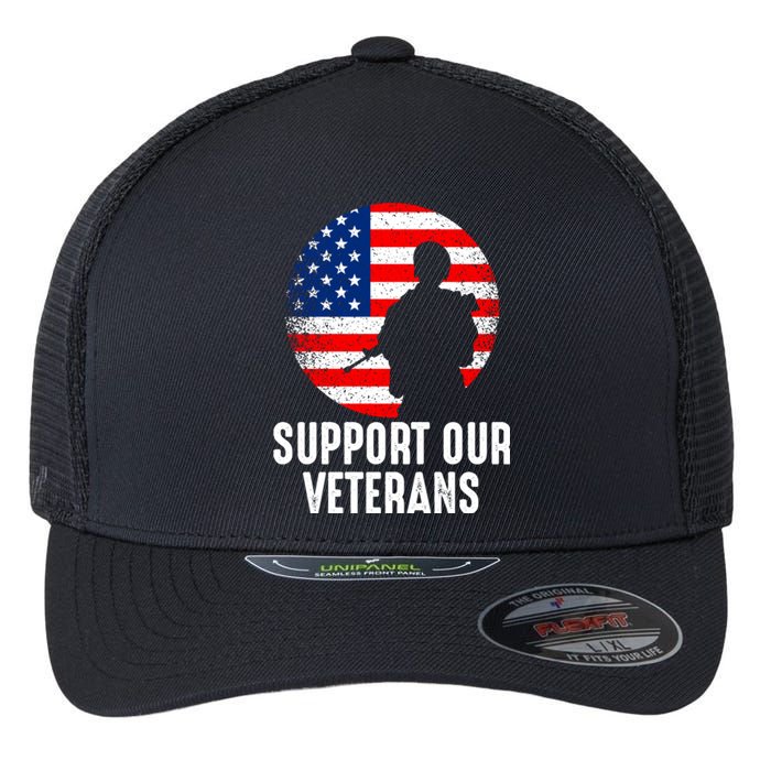 Army Or Veteran T 4 Flexfit Unipanel Trucker Cap