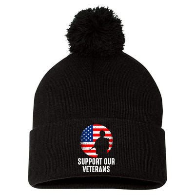 Army Or Veteran T 4 Pom Pom 12in Knit Beanie