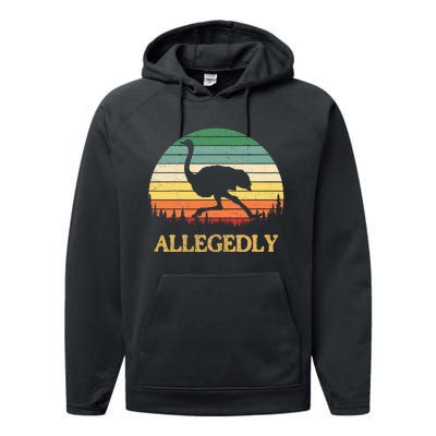 Allegedly Ostrich Vintage Retro Funny Ostrich Lover Performance Fleece Hoodie