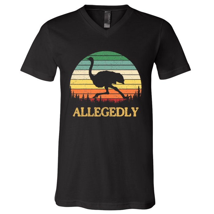 Allegedly Ostrich Vintage Retro Funny Ostrich Lover V-Neck T-Shirt