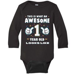 Awesome One Year Old Baby First Birthday Celebrate Baby Long Sleeve Bodysuit