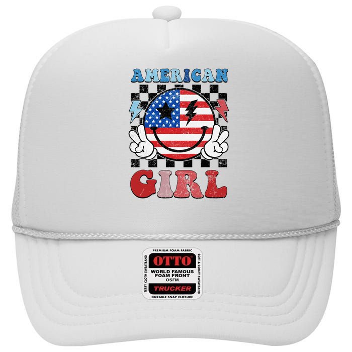 American Pride 4th Of July Patriotic Design High Crown Mesh Back Trucker Hat