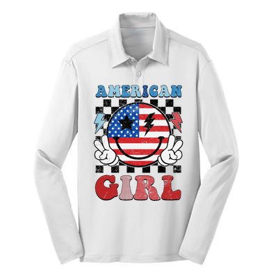 American Pride 4th Of July Patriotic Design Silk Touch Performance Long Sleeve Polo