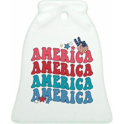 America Patriotic 4th Fourth Of July Independence Day Ceramic Bell Ornament