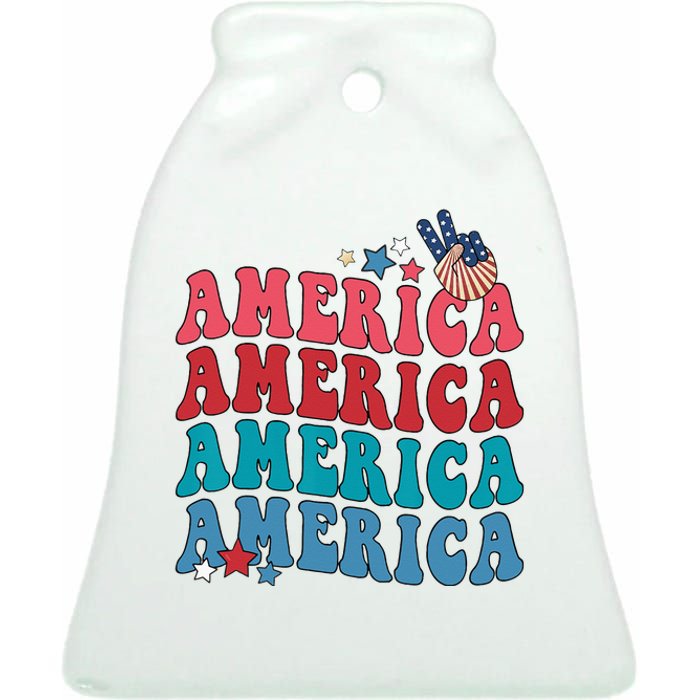 America Patriotic 4th Fourth Of July Independence Day Ceramic Bell Ornament