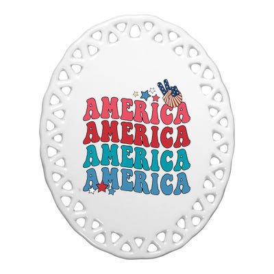 America Patriotic 4th Fourth Of July Independence Day Ceramic Oval Ornament