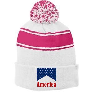 America Patriotic 4th Of July Stripe Pom Pom Beanie