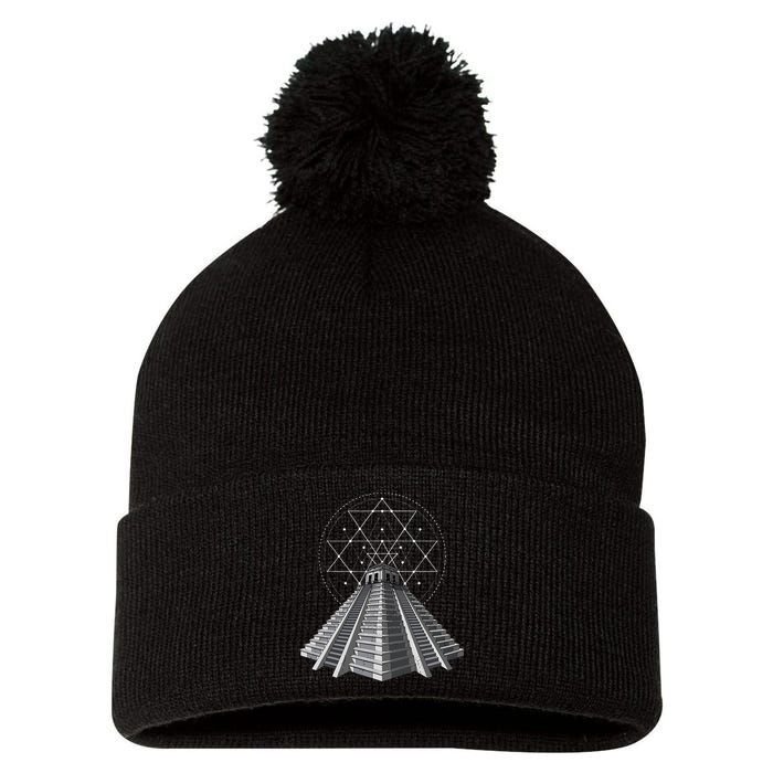 Aztec Pyramid Ancient Mayan Pyramids Pom Pom 12in Knit Beanie