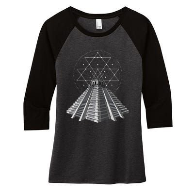 Aztec Pyramid Ancient Mayan Pyramids Women's Tri-Blend 3/4-Sleeve Raglan Shirt