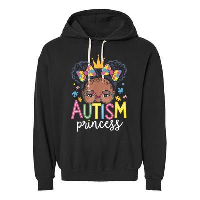 Autism Princess Afro Girl Bow Daughter Autism Awareness Garment-Dyed Fleece Hoodie