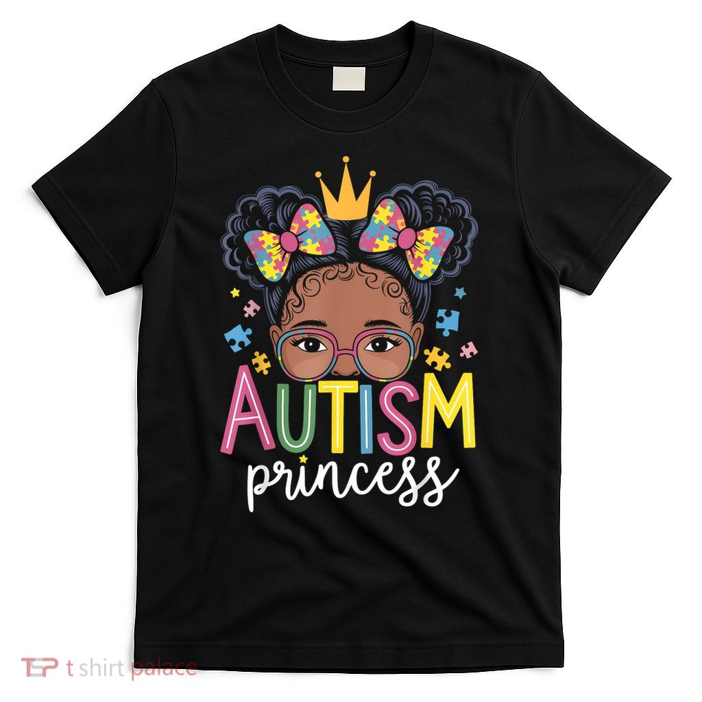 Autism Princess Afro Girl Bow Daughter Autism Awareness T-Shirt