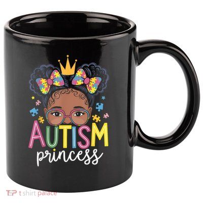 Autism Princess Afro Girl Bow Daughter Autism Awareness 11oz C Handle Ceramic Mug