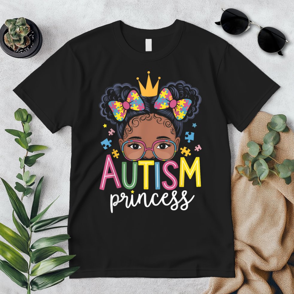 Autism Princess Afro Girl Bow Daughter Autism Awareness Premium T-Shirt