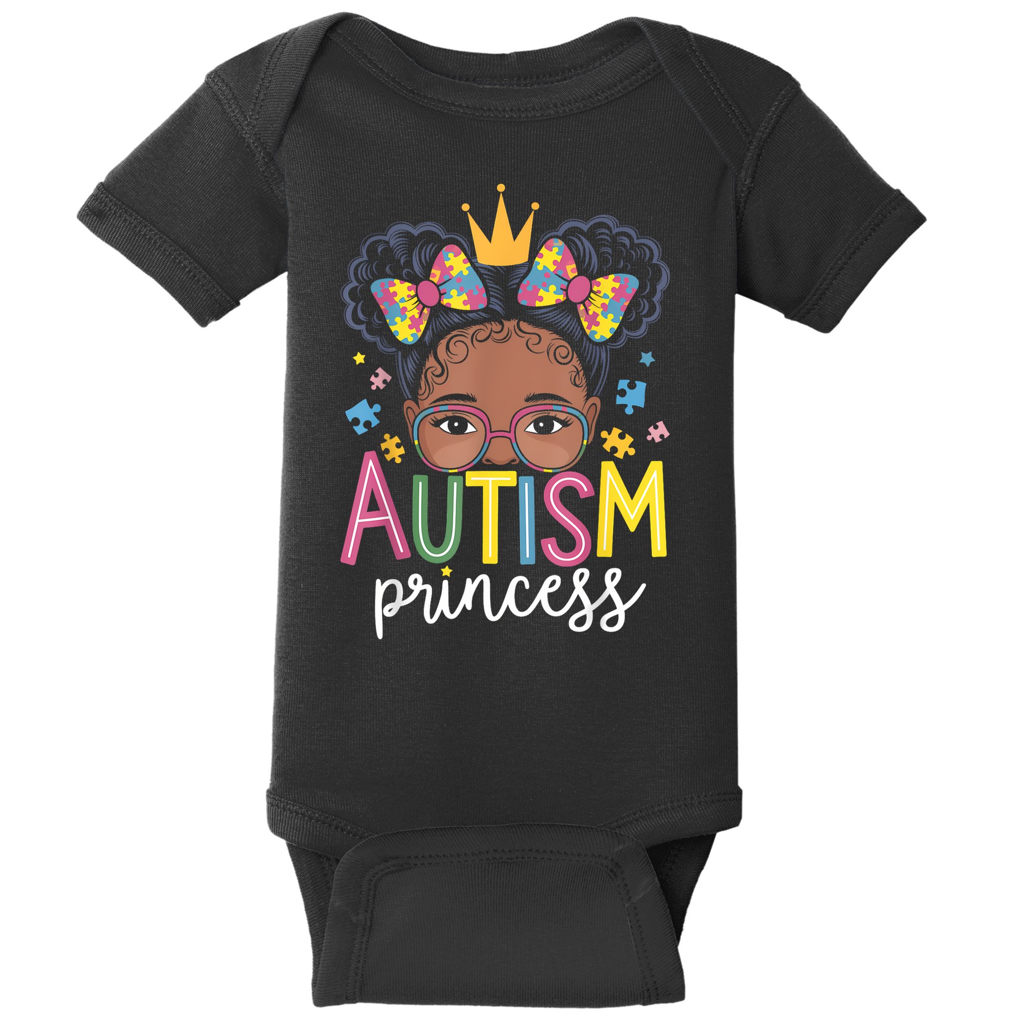 Autism Princess Afro Girl Bow Daughter Autism Awareness Baby Bodysuit