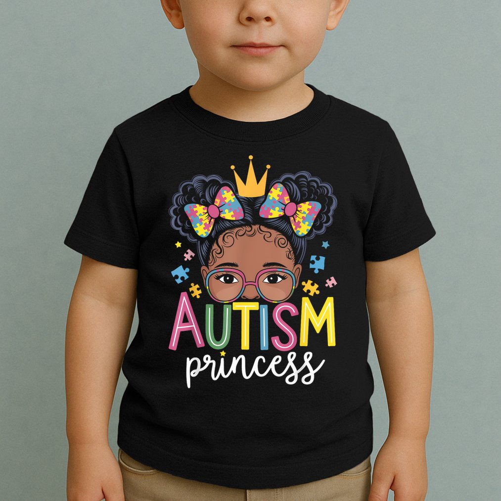 Autism Princess Afro Girl Bow Daughter Autism Awareness Toddler T-Shirt