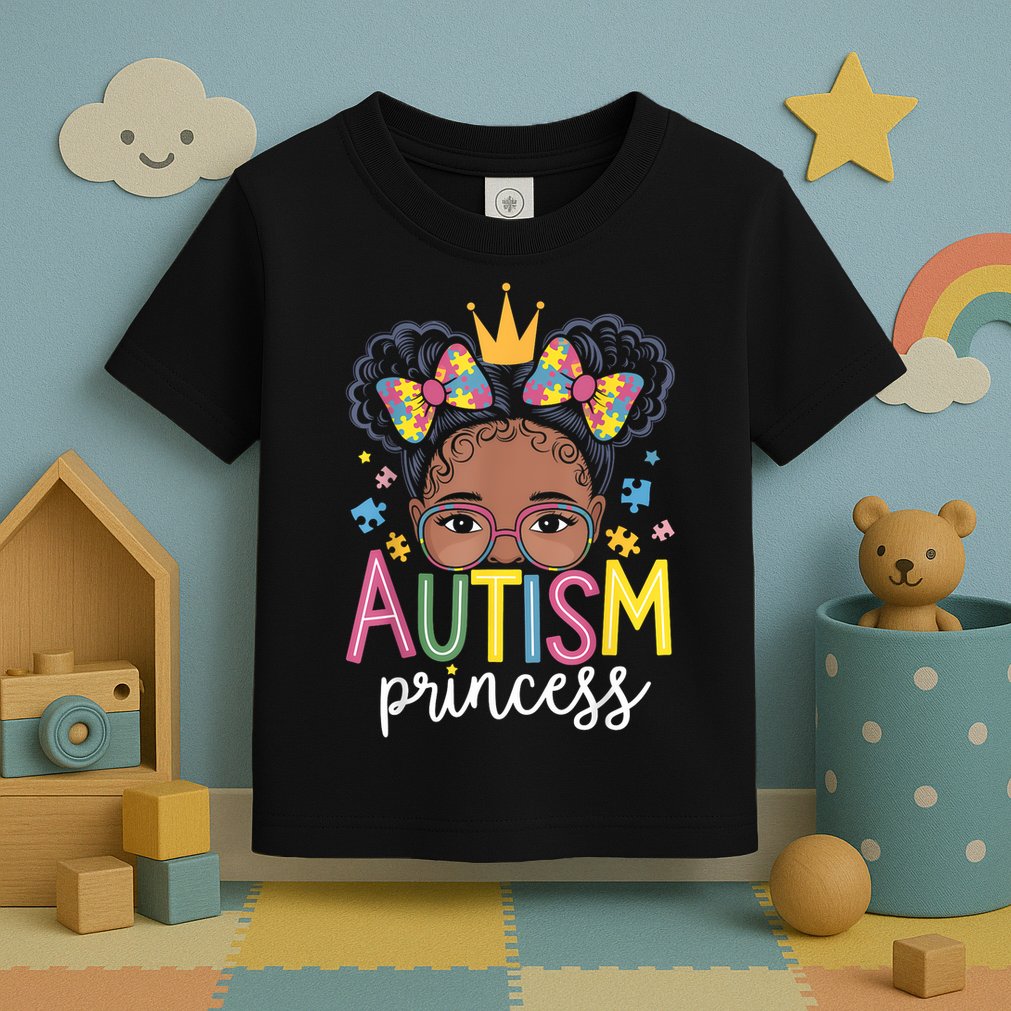 Autism Princess Afro Girl Bow Daughter Autism Awareness Toddler T-Shirt