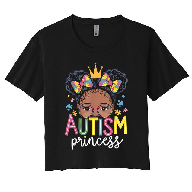 Autism Princess Afro Girl Bow Daughter Autism Awareness Crop Top