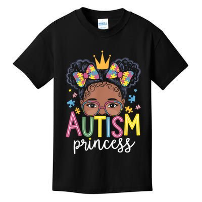 Autism Princess Afro Girl Bow Daughter Autism Awareness Kids T-Shirt