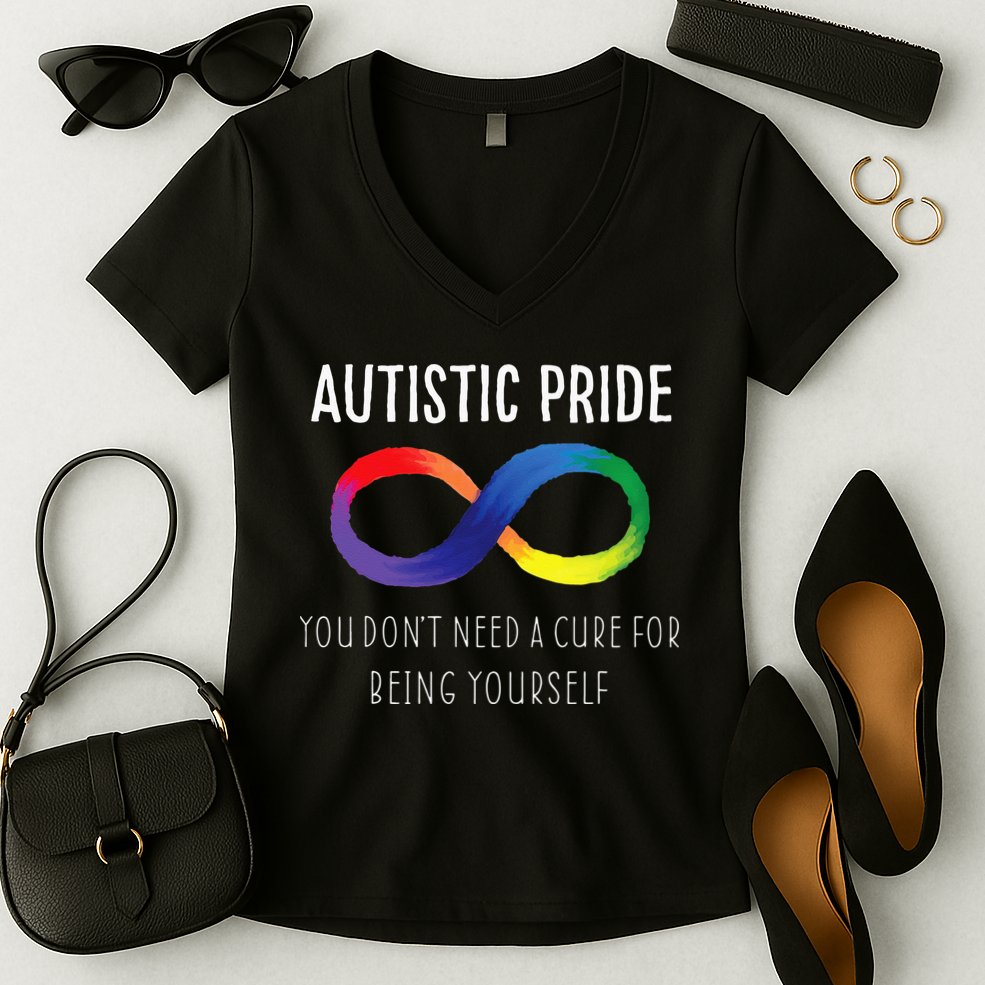 Autistic Pride Autism Awareness Acceptance Love Heart Puzzle Women's V-Neck T-Shirt