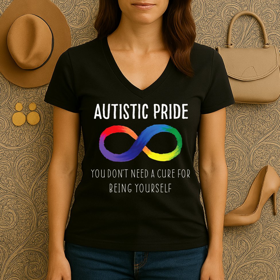 Autistic Pride Autism Awareness Acceptance Love Heart Puzzle Women's V-Neck T-Shirt