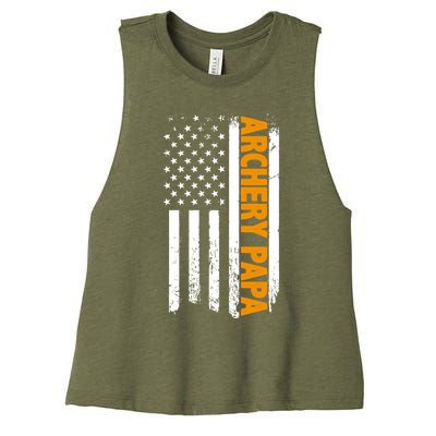 Archery Papa American Flag Father's Day 'S Great Gift Women's Racerback Cropped Tank