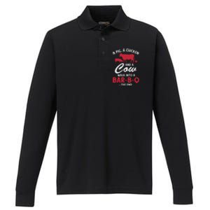 A Pig A Chicken And A Cow Funny Bbq Food Grilling Gift Performance Long Sleeve Polo