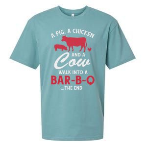 A Pig A Chicken And A Cow Funny Bbq Food Grilling Gift Sueded Cloud Jersey T-Shirt