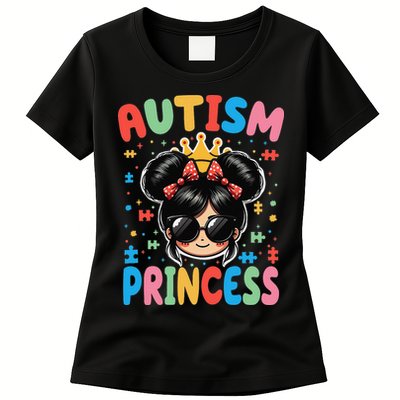 Autism Princess Afro Bow Daughter Autism Awareness Womens T-Shirt
