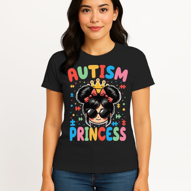 Autism Princess Afro Bow Daughter Autism Awareness Womens T-Shirt