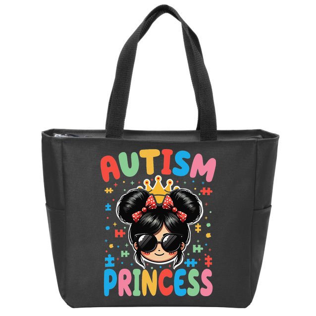 Autism Princess Afro Bow Daughter Autism Awareness Zip Tote Bag