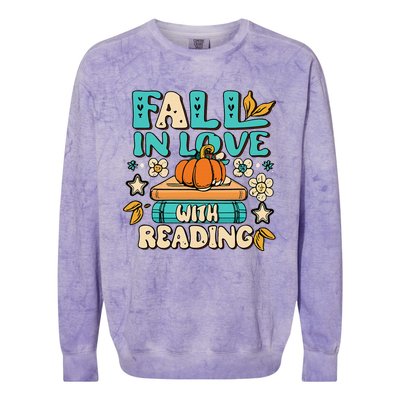 Autumn Pumpkins and Teachers Fall in Love with Reading Colorblast Crewneck Sweatshirt