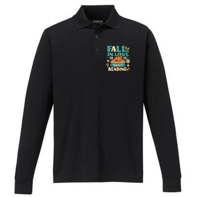 Autumn Pumpkins and Teachers Fall in Love with Reading Performance Long Sleeve Polo