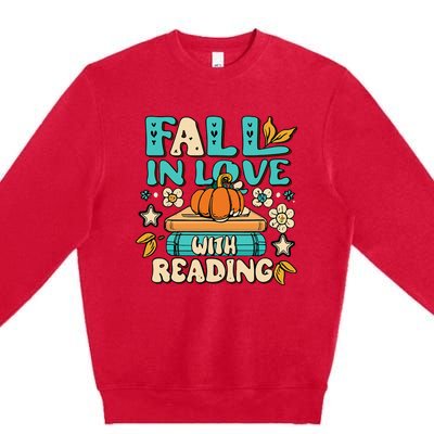 Autumn Pumpkins and Teachers Fall in Love with Reading Premium Crewneck Sweatshirt