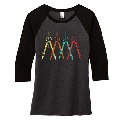 Architect Protractor Architecture Art Architectural Women's Tri-Blend 3/4-Sleeve Raglan Shirt