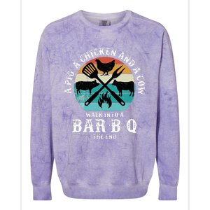 A Pig A Chicken And A Cow Walk into a Bar B Q Funny BBQ Joke Colorblast Crewneck Sweatshirt