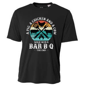 A Pig A Chicken And A Cow Walk into a Bar B Q Funny BBQ Joke Cooling Performance Crew T-Shirt