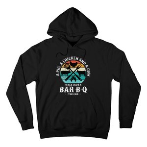 A Pig A Chicken And A Cow Walk into a Bar B Q Funny BBQ Joke Hoodie