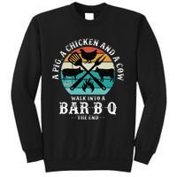 A Pig A Chicken And A Cow Walk into a Bar B Q Funny BBQ Joke Sweatshirt