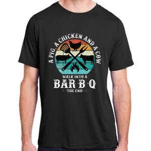 A Pig A Chicken And A Cow Walk into a Bar B Q Funny BBQ Joke Adult ChromaSoft Performance T-Shirt