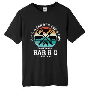 A Pig A Chicken And A Cow Walk into a Bar B Q Funny BBQ Joke Tall Fusion ChromaSoft Performance T-Shirt