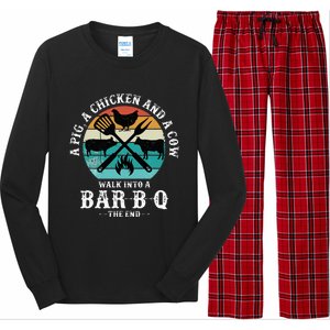 A Pig A Chicken And A Cow Walk into a Bar B Q Funny BBQ Joke Long Sleeve Pajama Set