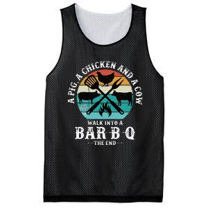 A Pig A Chicken And A Cow Walk into a Bar B Q Funny BBQ Joke Mesh Reversible Basketball Jersey Tank