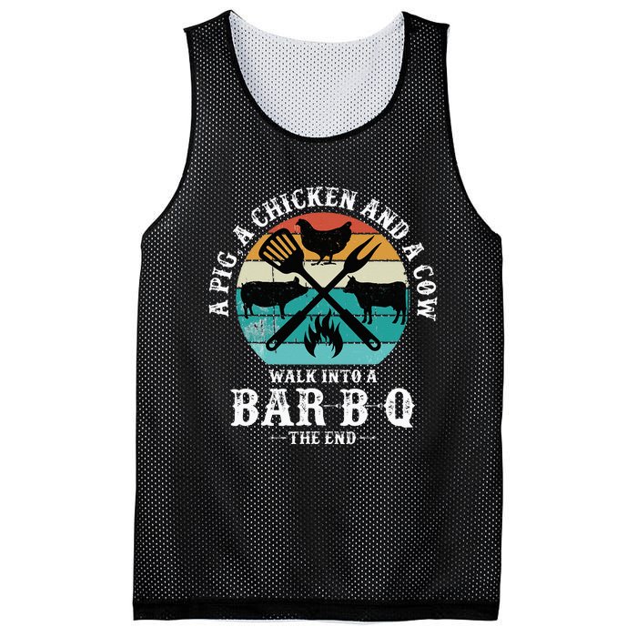 A Pig A Chicken And A Cow Walk into a Bar B Q Funny BBQ Joke Mesh Reversible Basketball Jersey Tank