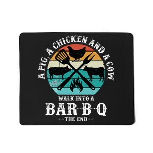 A Pig A Chicken And A Cow Walk into a Bar B Q Funny BBQ Joke Mousepad