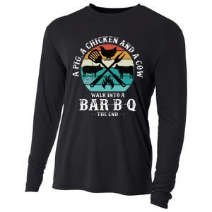 A Pig A Chicken And A Cow Walk into a Bar B Q Funny BBQ Joke Cooling Performance Long Sleeve Crew