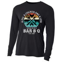 A Pig A Chicken And A Cow Walk into a Bar B Q Funny BBQ Joke Cooling Performance Long Sleeve Crew