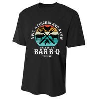 A Pig A Chicken And A Cow Walk into a Bar B Q Funny BBQ Joke Performance Sprint T-Shirt