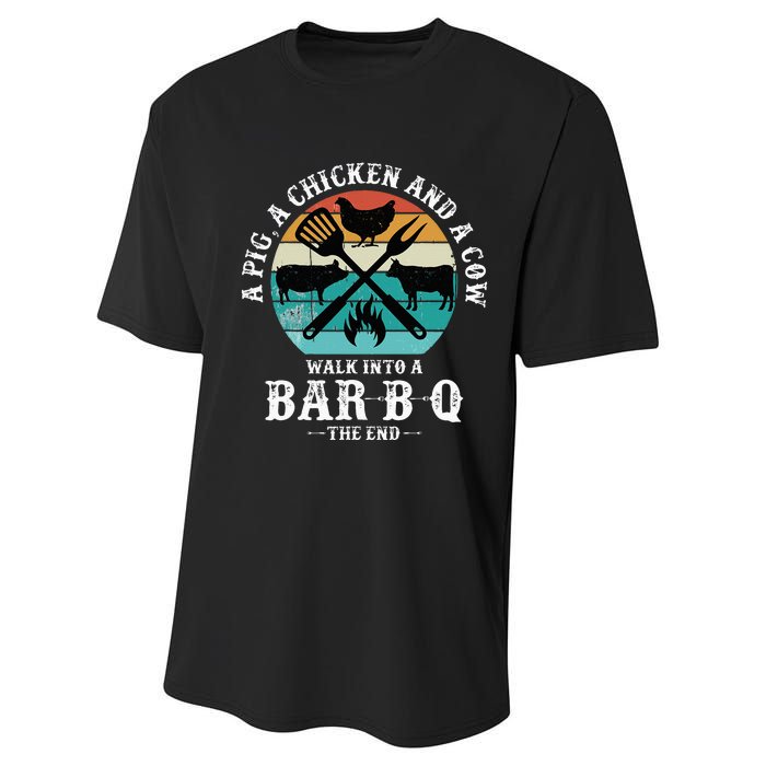 A Pig A Chicken And A Cow Walk into a Bar B Q Funny BBQ Joke Performance Sprint T-Shirt